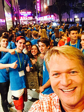 Jim out on the town with a tour group