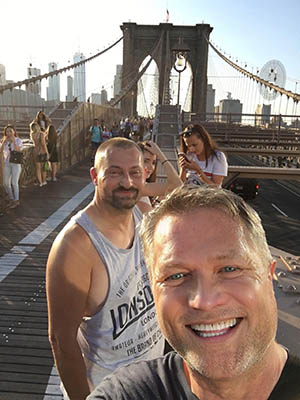Jim Dykes and friend, Lee, on the Brooklyn Bridge